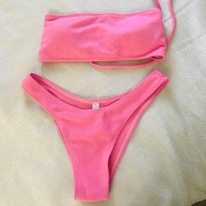 PINK TWO PIECE BIKINI HIGH WAISTED MEDIUM